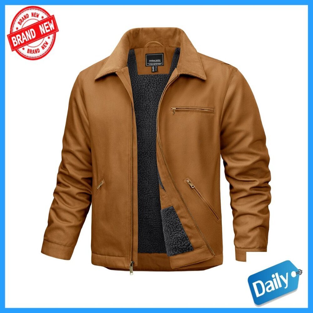 Men's Work Jacket Fleece Lined Sherpa Waterproof Heavy Winter Coat Utility